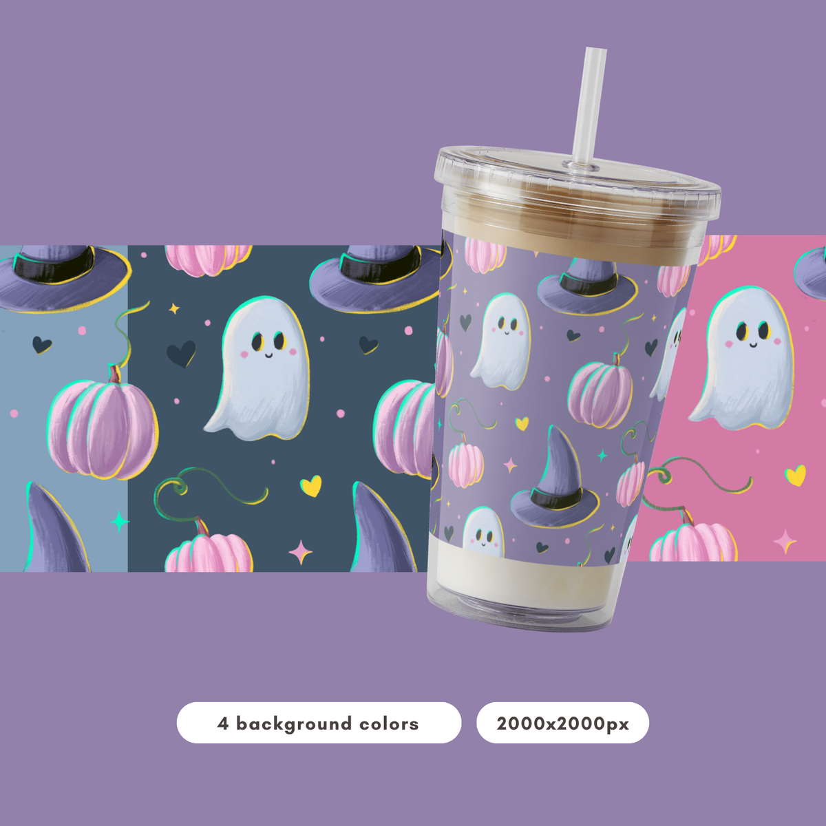 Pastel Witchy Halloween Pattern PNG