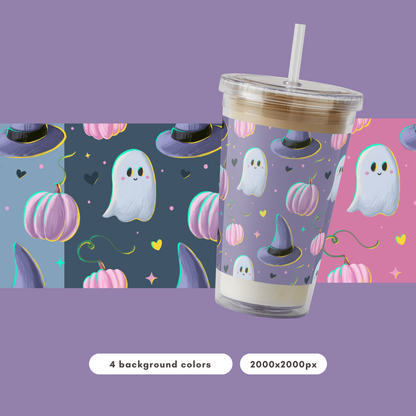 Pastel Witchy Halloween Pattern PNG