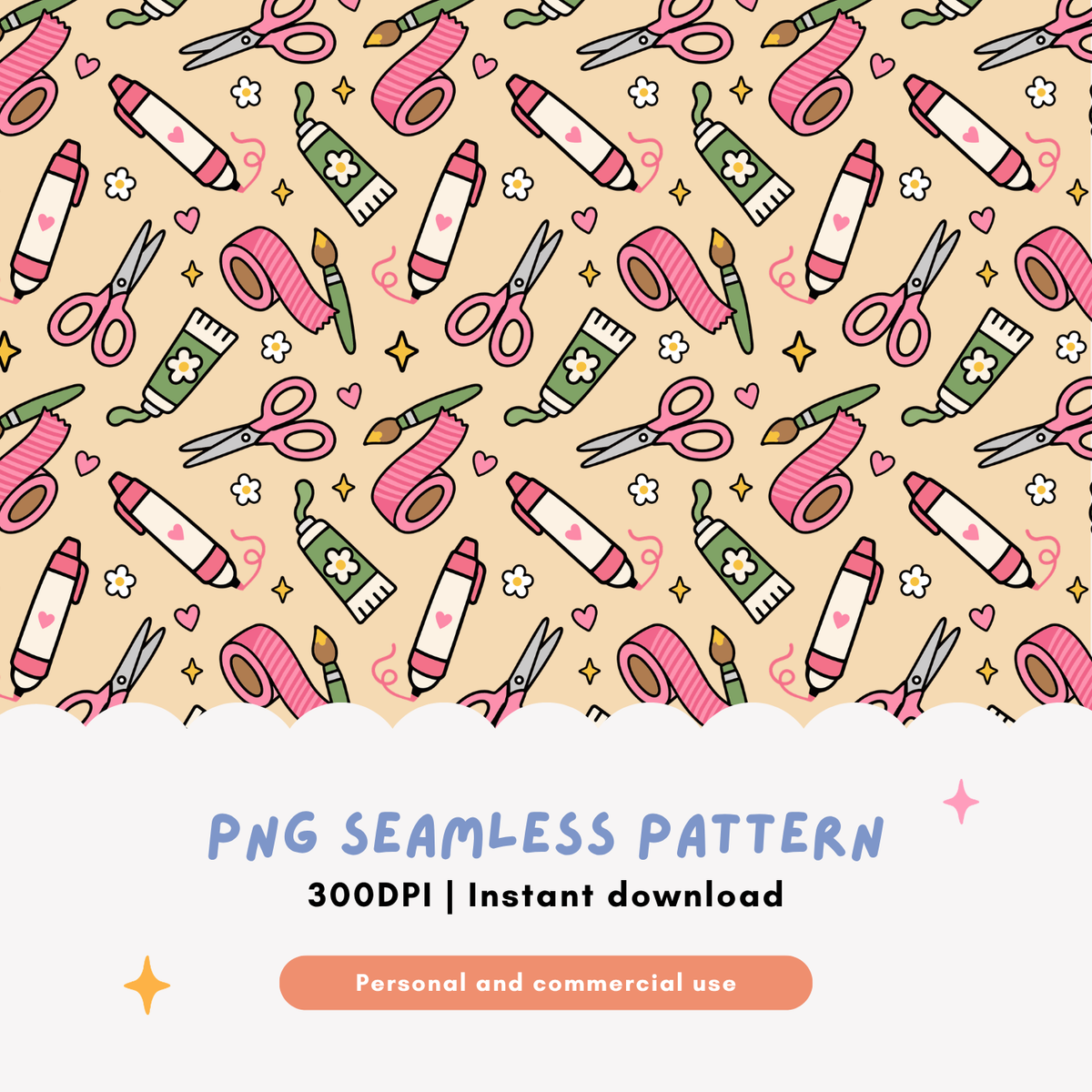 Crafty Girl Club Seamless Pattern PNG