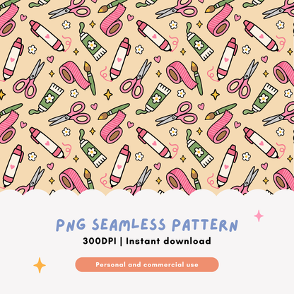 Crafty Girl Club Seamless Pattern PNG