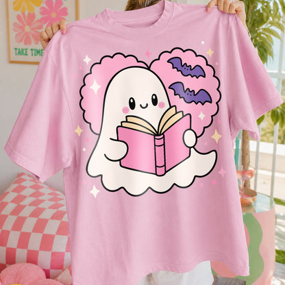 Cute Ghost Reading Book PNG SVG