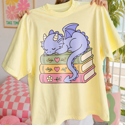 Cute Sleepy Dragon on Books PNG SVG