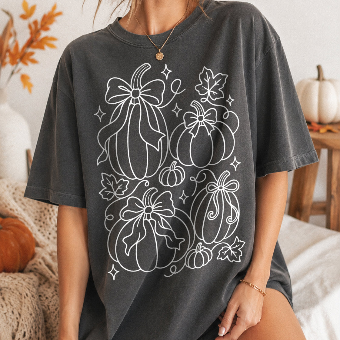 Coquette Pumpkin Patch Line Art PNG SVG