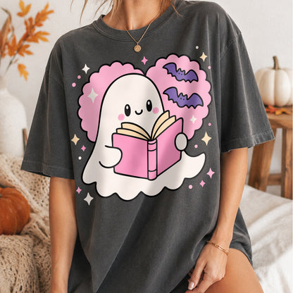 Cute Ghost Reading Book PNG SVG