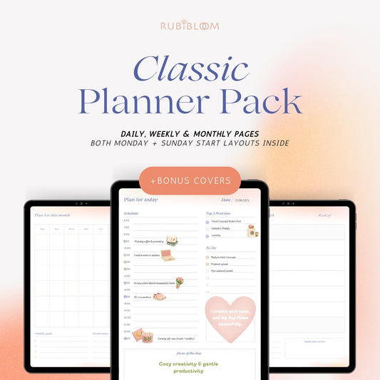 Classic Planner Pack — Daily, Weekly & Monthly Pages + Bonus Covers