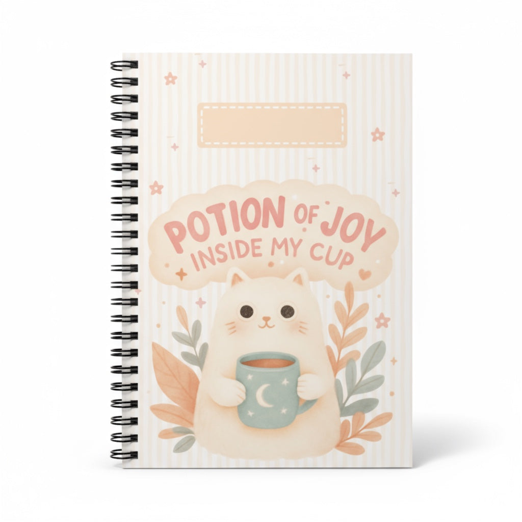 Spiral Notebook - Cute Kitty 'Potion of Joy' - Ruled Line