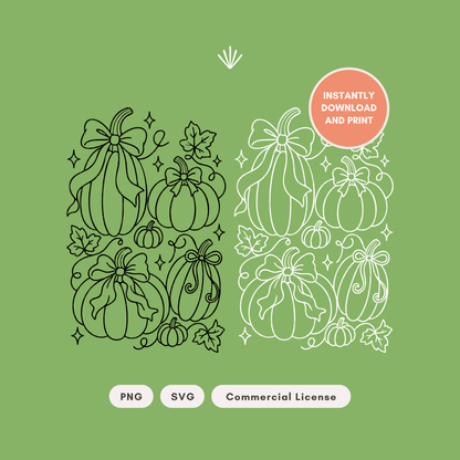 Coquette Pumpkin Patch Line Art PNG SVG