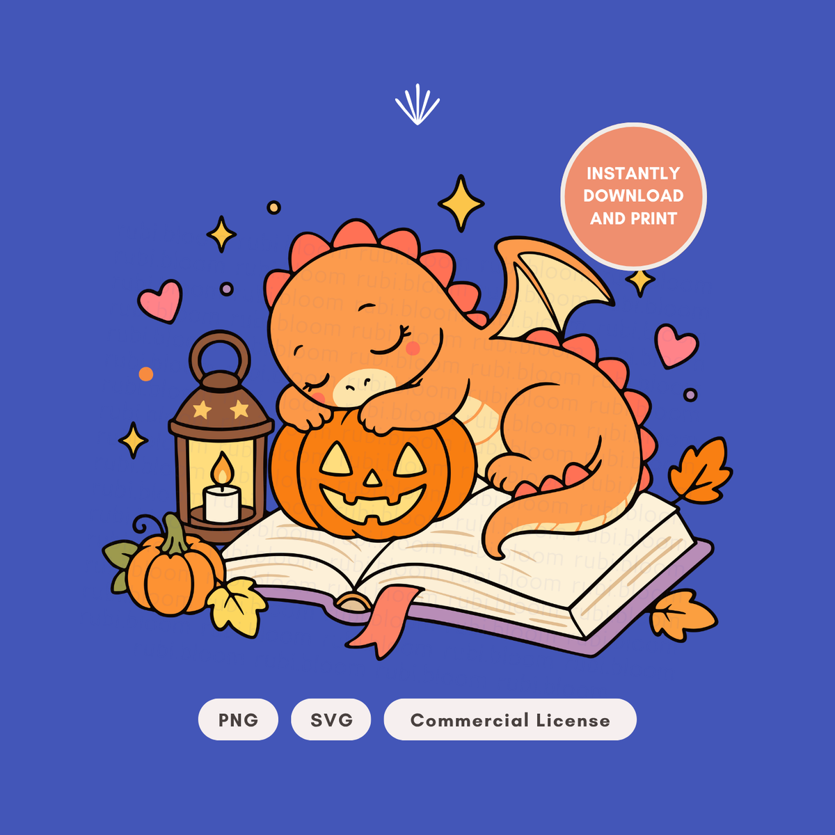 Sleeping Pumpkin Bookish Dragon PNG SVG