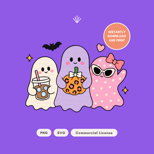 Girly Halloween Ghosts PNG SVG