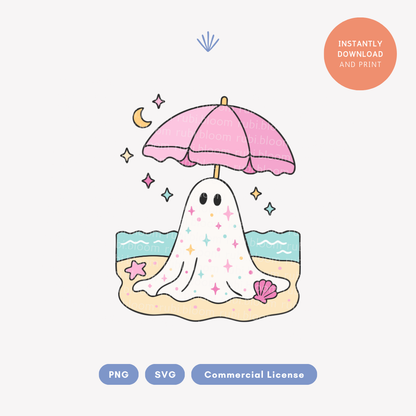 Sparkly Beach Ghost PNG SVG Design
