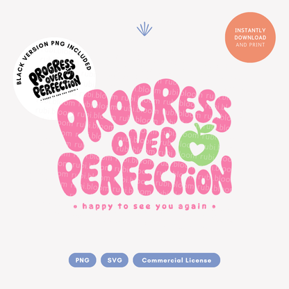 Progress Over Perfection PNG SVG, Teacher Appreciation Design, Back To School Sublimation