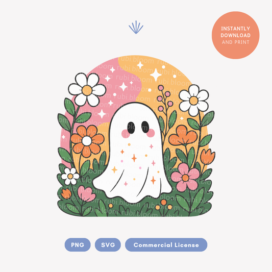 Wildflowers Ghost PNG SVG, Floral Halloween Design
