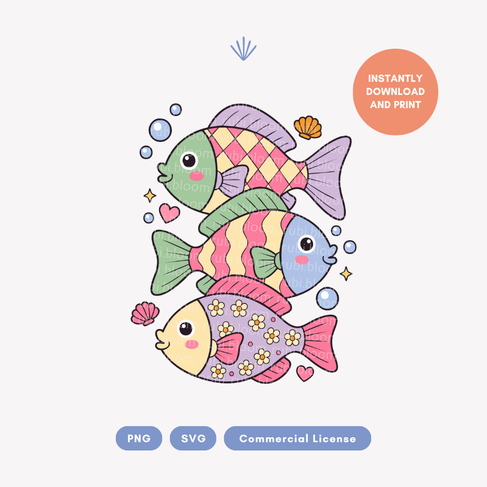 Preppy Coastal Colorful Fish PNG SVG