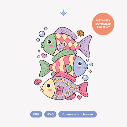 Preppy Coastal Colorful Fish PNG SVG