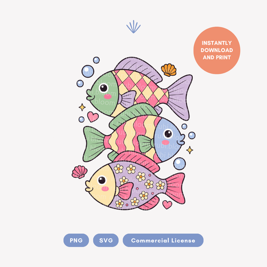 Preppy Coastal Colorful Fish PNG SVG