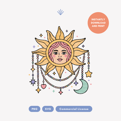 Cute Celestial Sun PNG SVG