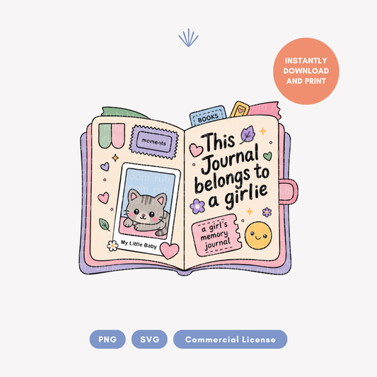 Cute Junk Journal Girlie with Cat SVG PNG
