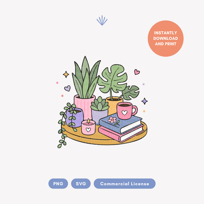 Books Coffee and Plants SVG PNG