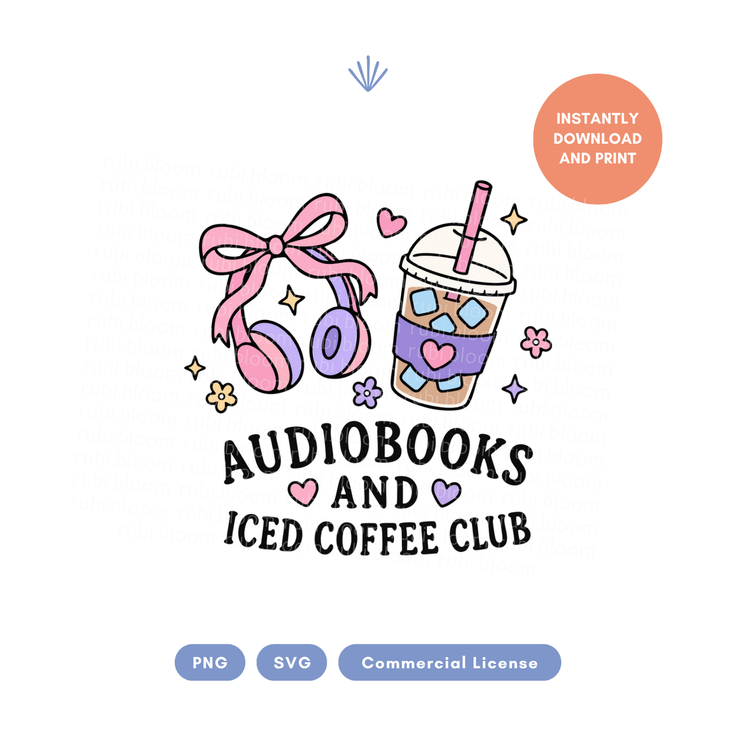 Audiobooks and Iced Coffee Club PNG SVG
