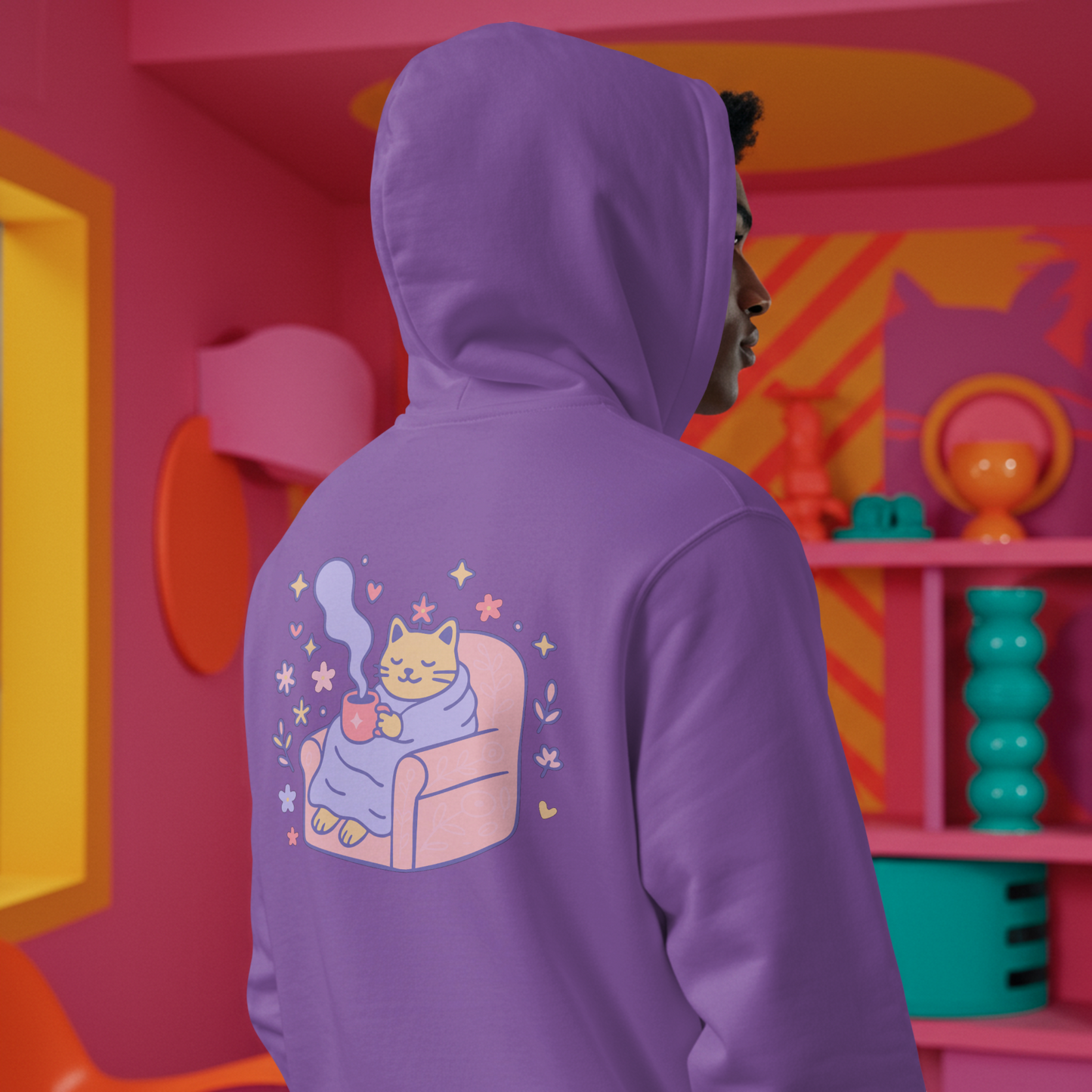 Cozy Cat with Coffee | Dreamy Printable PNG & SVG Illustration