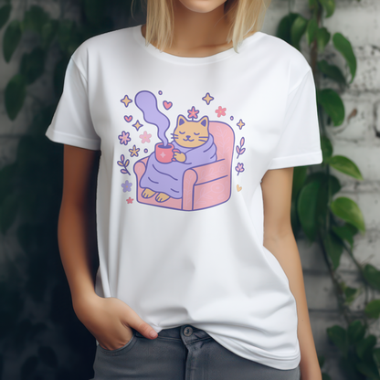 Cozy Cat with Coffee | Dreamy Printable PNG & SVG Illustration