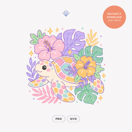 Floral Sea Turtle PNG SVG Design
