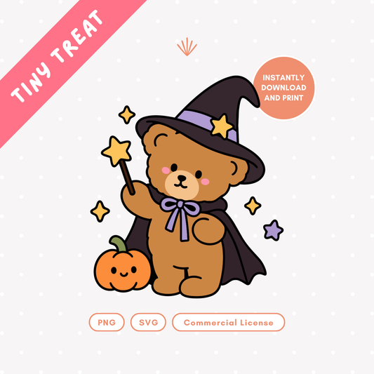 Cute Witch Teddy Bear PNG & SVG