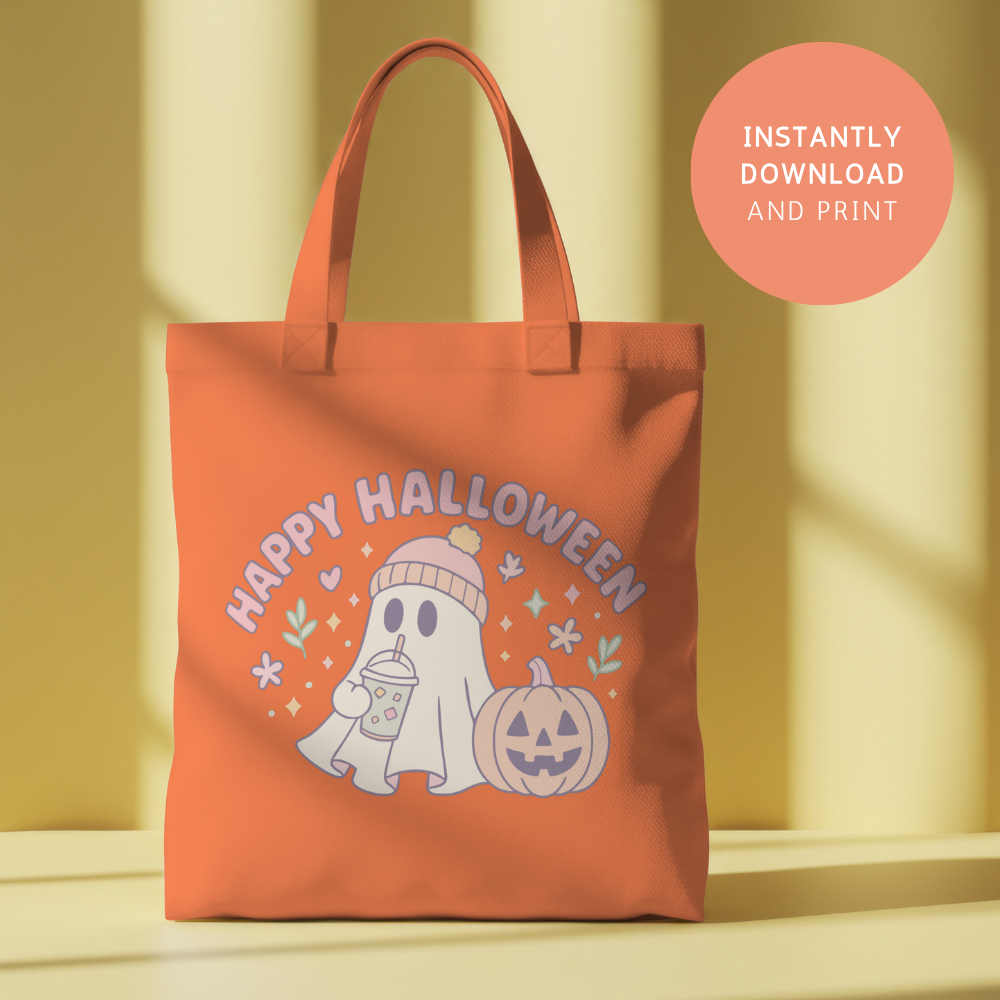 Cozy Autumn Happy Halloween Ghost PNG & SVG - Cute Printable Halloween Design