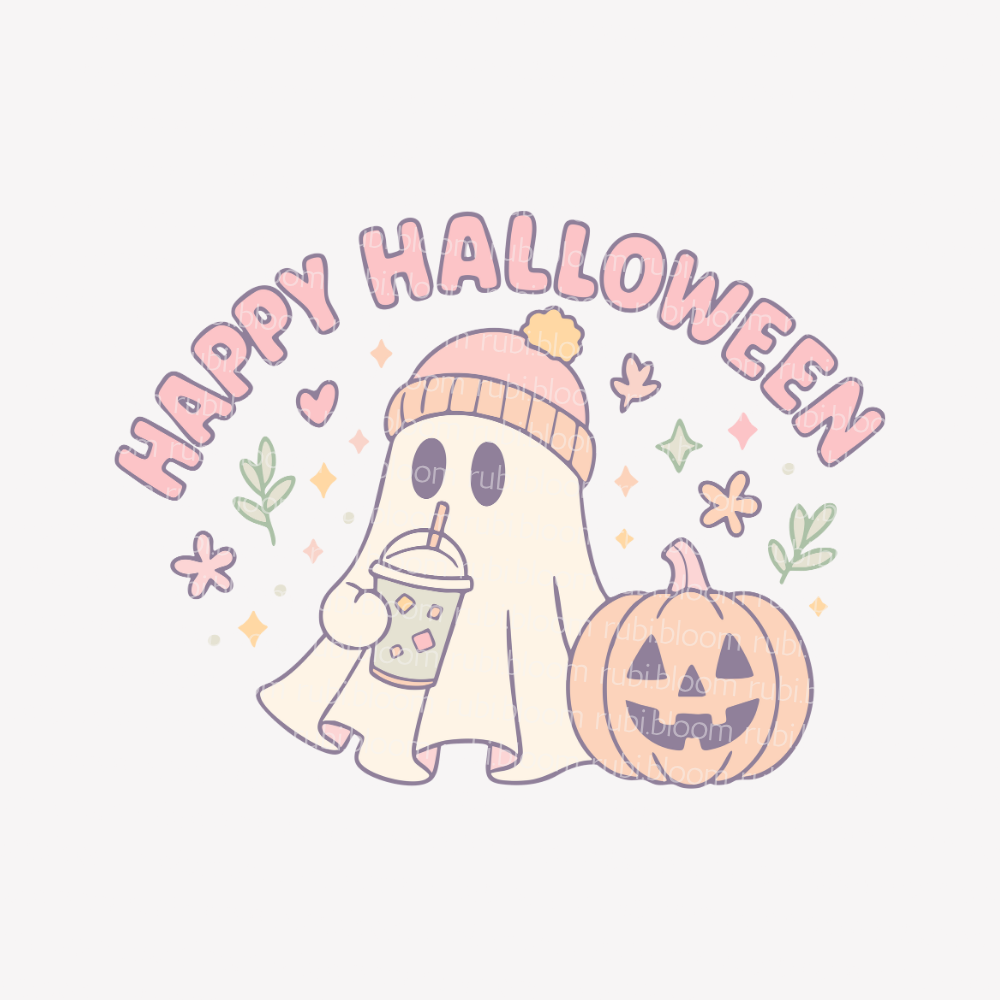 Cozy Autumn Happy Halloween Ghost PNG & SVG - Cute Printable Halloween Design