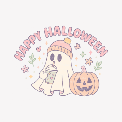Cozy Autumn Happy Halloween Ghost PNG & SVG - Cute Printable Halloween Design