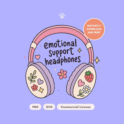 Emotional Support Headphones SVG PNG
