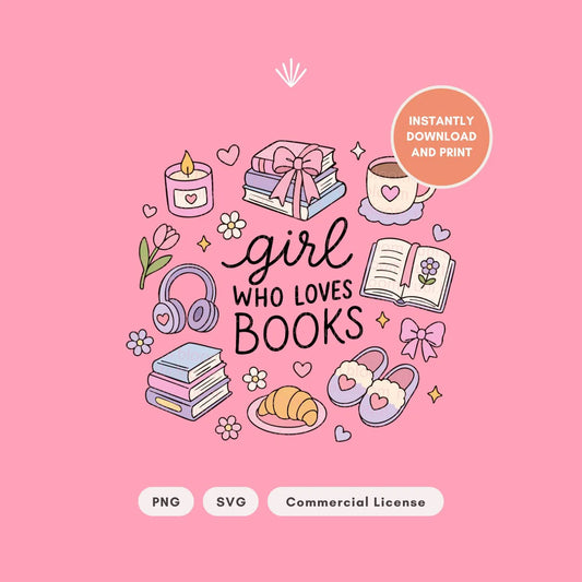 Girl Who Loves Books SVG PNG