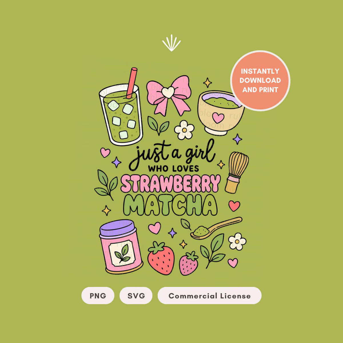 Just a Girl Who Loves Strawberry Matcha bundle PNG SVG