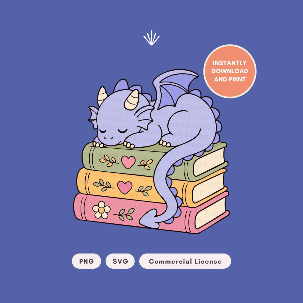 Cute Sleepy Dragon on Books PNG SVG