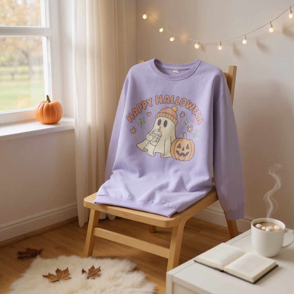 Cozy Autumn Happy Halloween Ghost PNG & SVG - Cute Printable Halloween Design