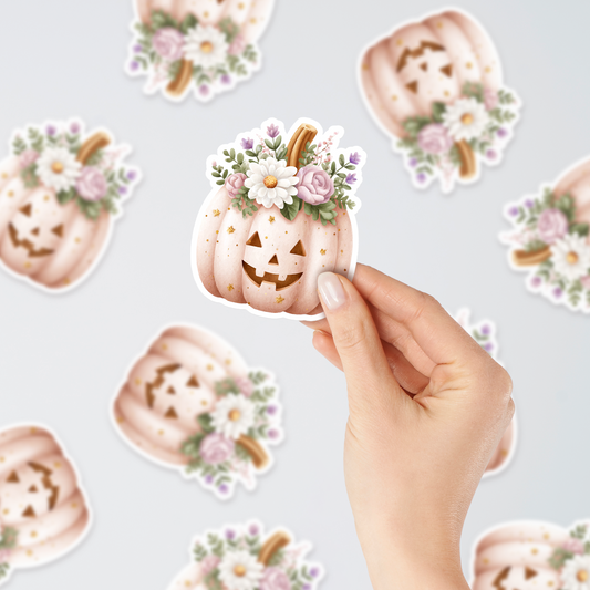Halloween Pumpkin with Flowers Sticker
