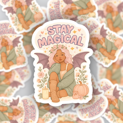 "Stay Magical" Cute Bat Halloween Girl Sticker