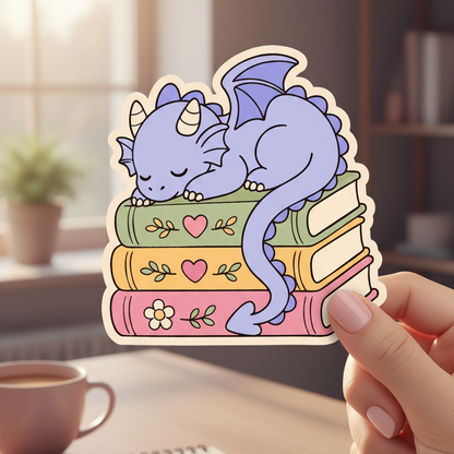 Cute Sleepy Dragon on Books SVG PNG