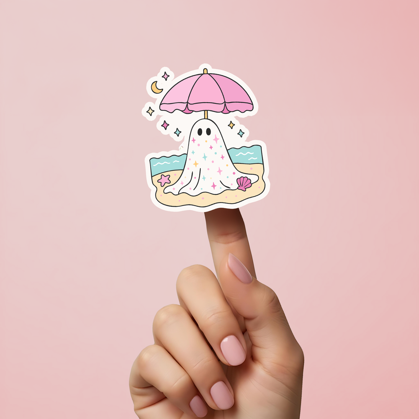 Sparkly Beach Ghost PNG SVG Design