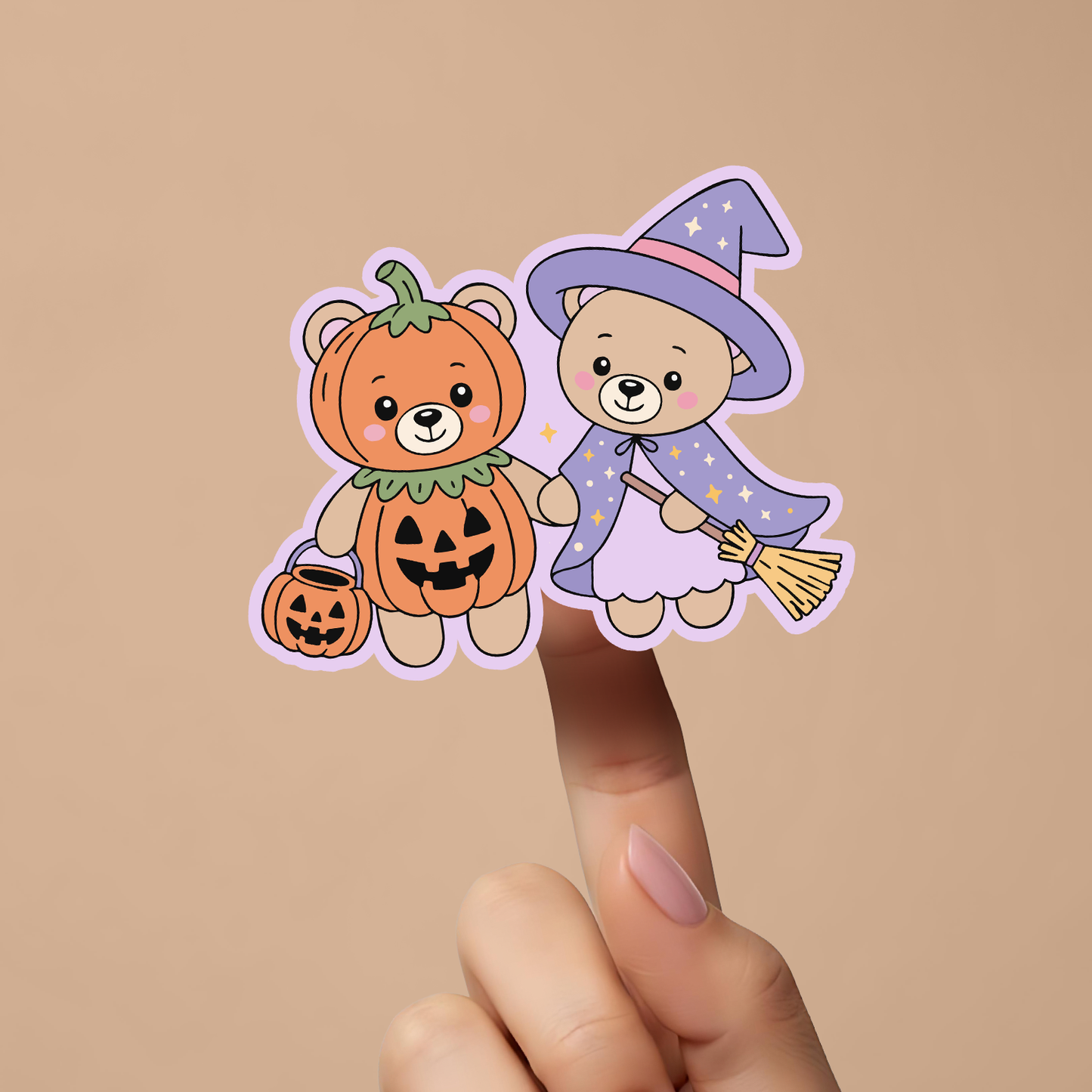 Halloween Pumpkin and Witch Teddy Bear PNG SVG