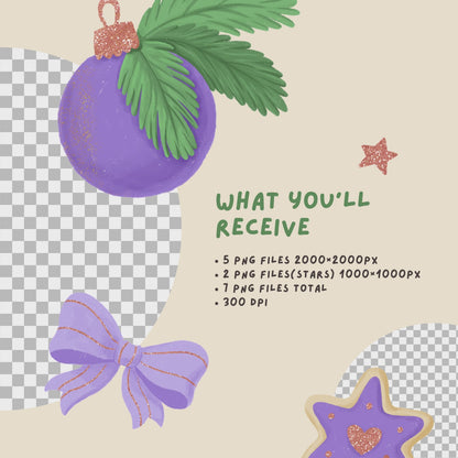 Lavender Coquette Christmas Clipart PNG Bundle