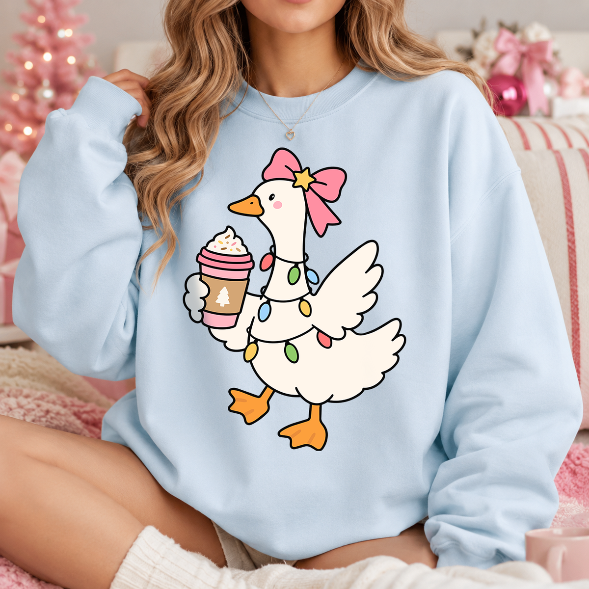 Christmas Goose with Coffee SVG PNG