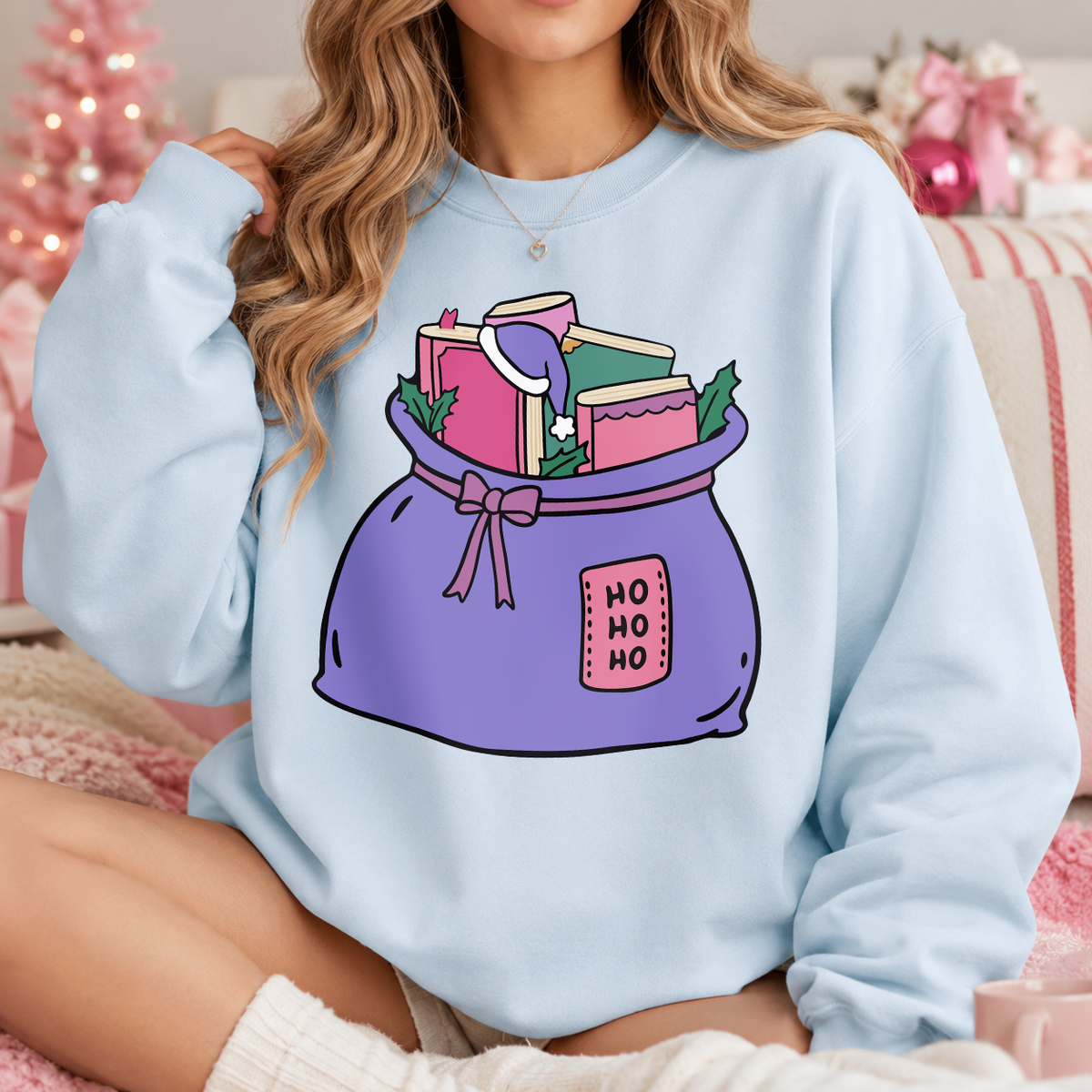 Bookish Christmas Book Sack SVG PNG