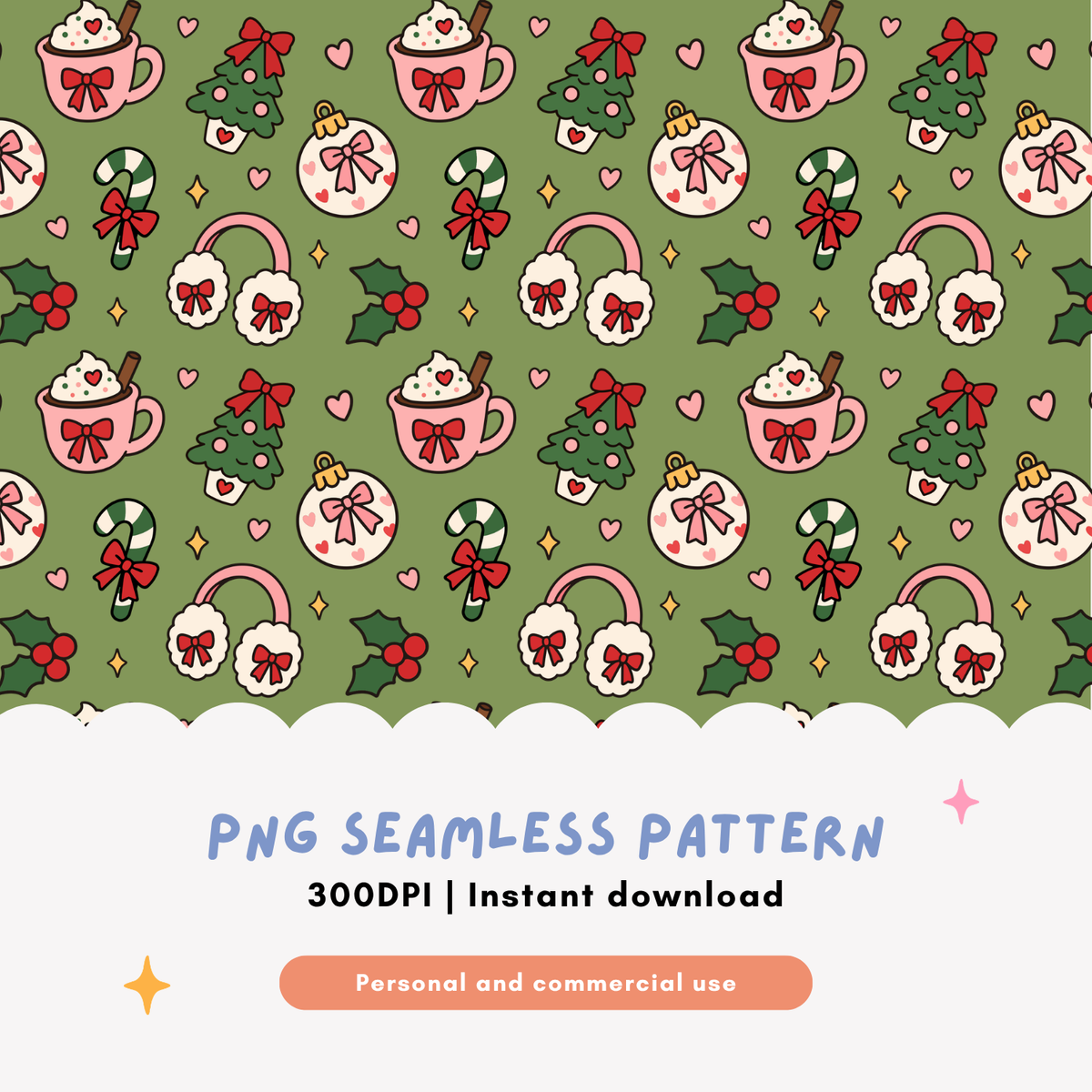 Holiday Cutie Club Christmas Seamless Pattern PNG