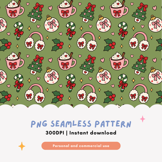 Holiday Cutie Club Christmas Seamless Pattern PNG