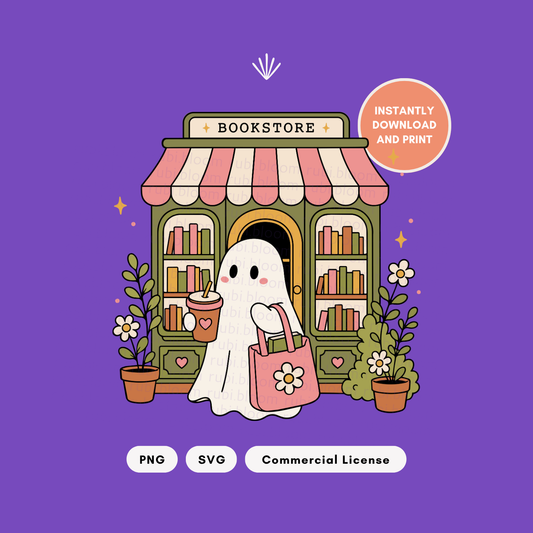 Halloween Ghost Bookstore PNG SVG