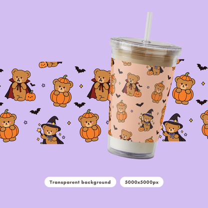 Halloween Teddy Bears Seamless Pattern PNG