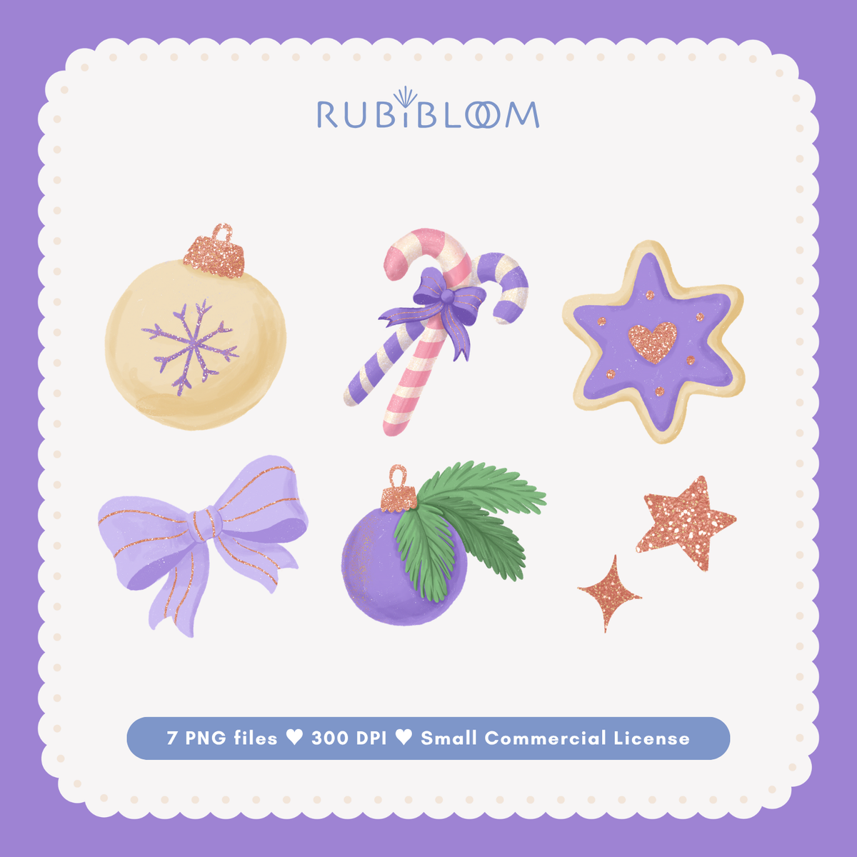 Lavender Coquette Christmas Clipart PNG Bundle