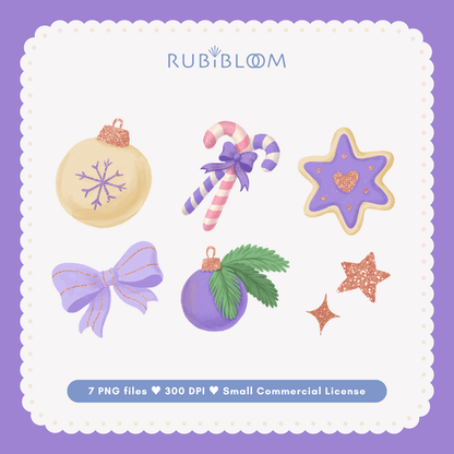 Lavender Coquette Christmas Clipart PNG Bundle