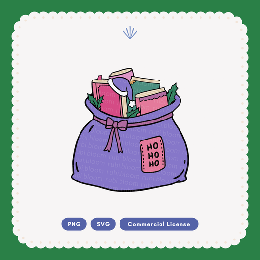 Bookish Christmas Book Sack SVG PNG
